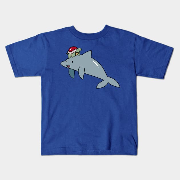 Turtle Riding a Dolphin Kids T-Shirt by saradaboru